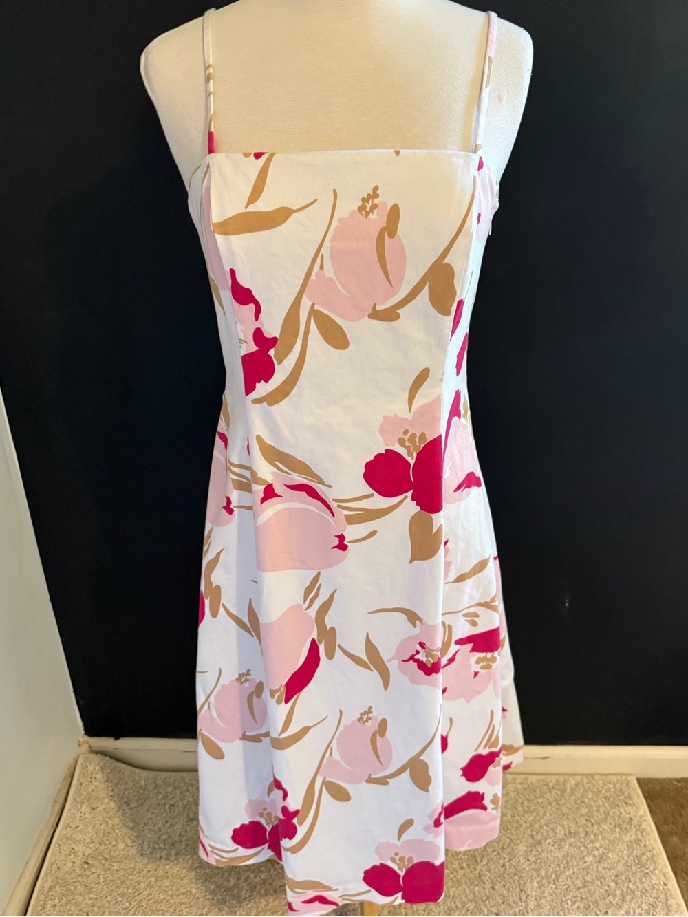 Banana Republic Floral Midi Sundress with Spaghetti Straps in White, Pink & Tan